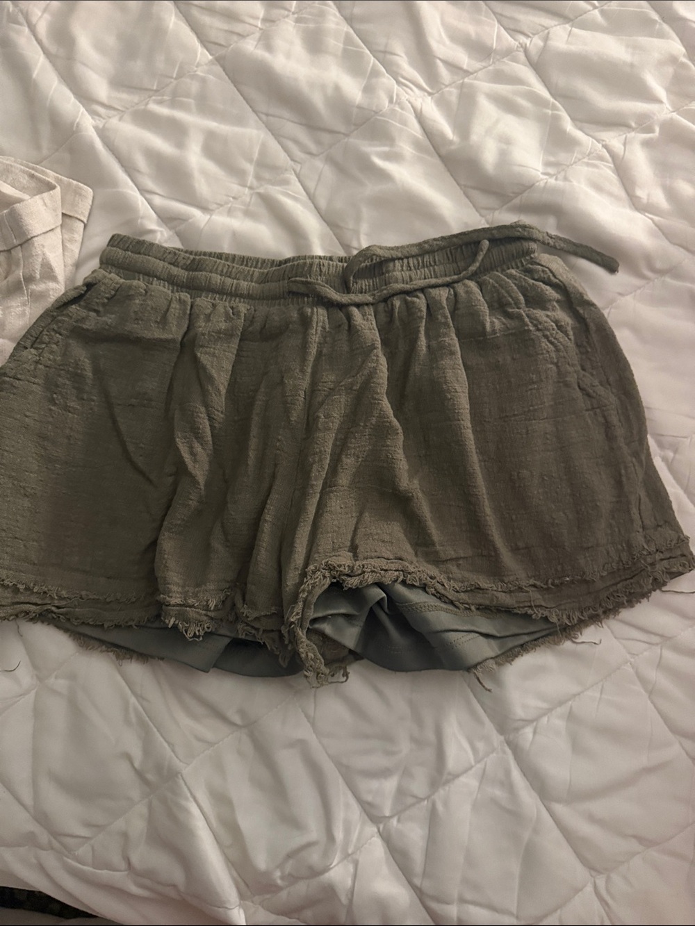 Altar'd State Olive Drawstring Linen-Blend Shorts